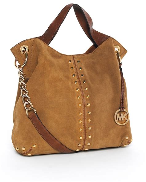 michael kors brown leather tote bag|brown suede Michael Kors handbags.